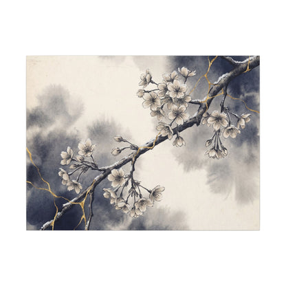 Ma Cherry Blossom Canvas Art - Kintsugi Gold Vein Art Print