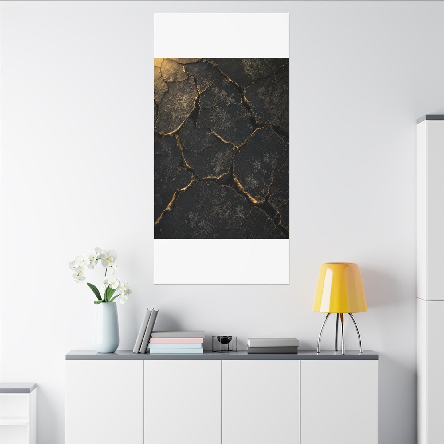 Cracked Earth Canvas Art | Winter Dark Japandi Shadow Zen Art