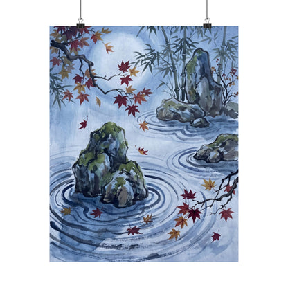 Rock Garden Sumi E Wall Art Print | Peaceful Zen Art Art Print