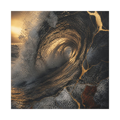 Kanso Ocean Wave Canvas Art - Kintsugi Gold Vein