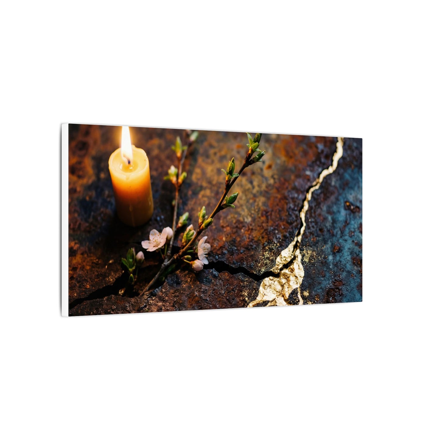 Kintsugi Rust Patina in Candlelight | Gold Repair Canvas Art
