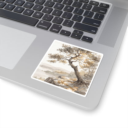 Neutral Pine Tree Sticker - Watercolor Japandi Art Print