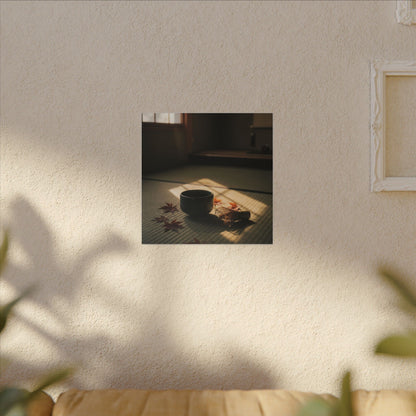 Dark Japandi Tea Ceremony in Golden Hour | Moody Minimal Canvas Art