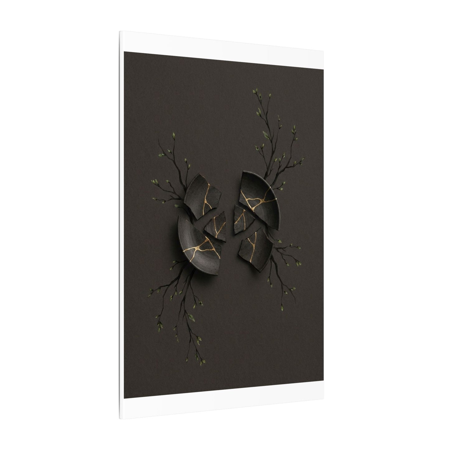 Sophisticated Broken Pottery Canvas Art - Charcoal Ink Dark Japandi
