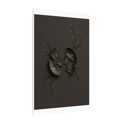 Sophisticated Broken Pottery Canvas Art - Charcoal Ink Dark Japandi