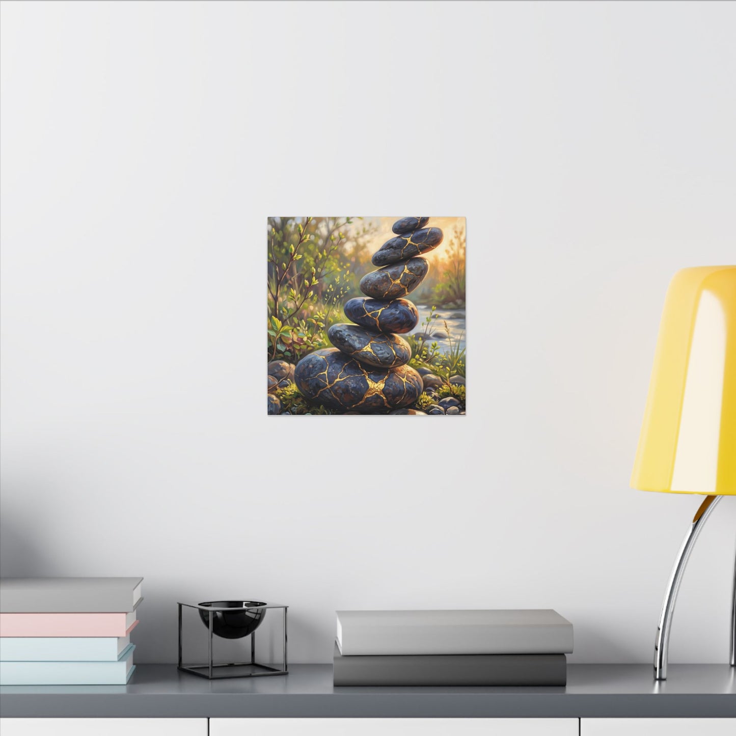 Spring River Stones Gold Repair Canvas Art | Healing Decor