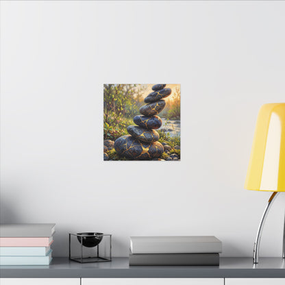 Spring River Stones Gold Repair Canvas Art | Healing Decor