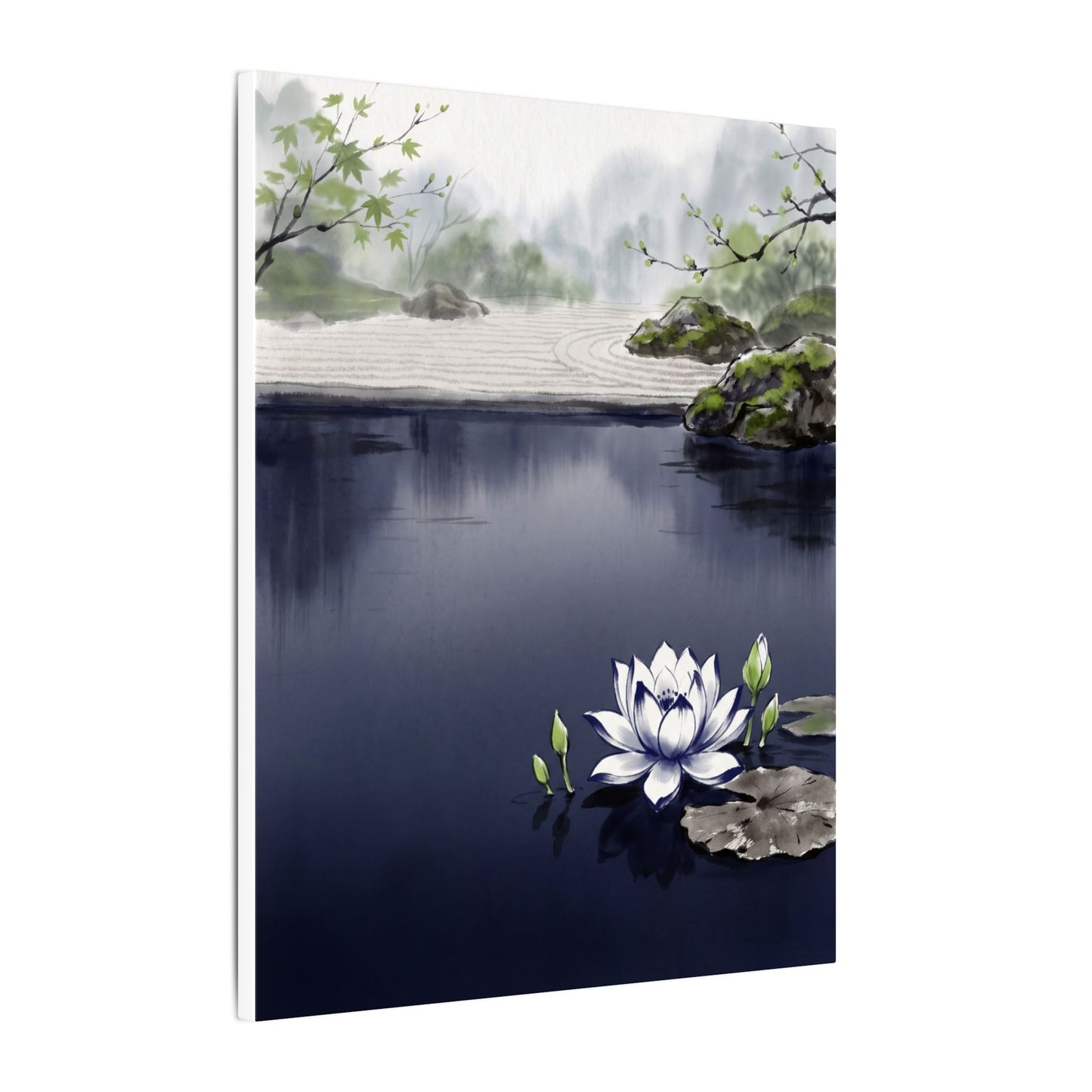 Lotus Flower Karesansui Canvas Art | Tranquil Zen Art
