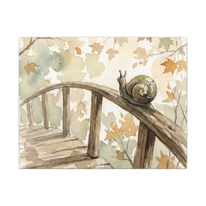 Wooden Bridge Canvas Art | Autumn Japandi Watercolor Art