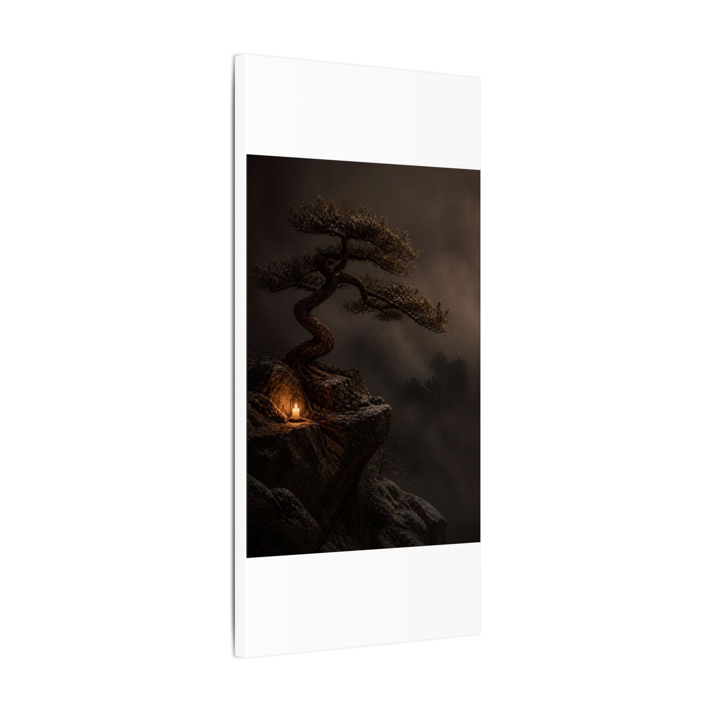 Pine Tree Shadow Zen Canvas Art | Luxurious Dark Japandi Art
