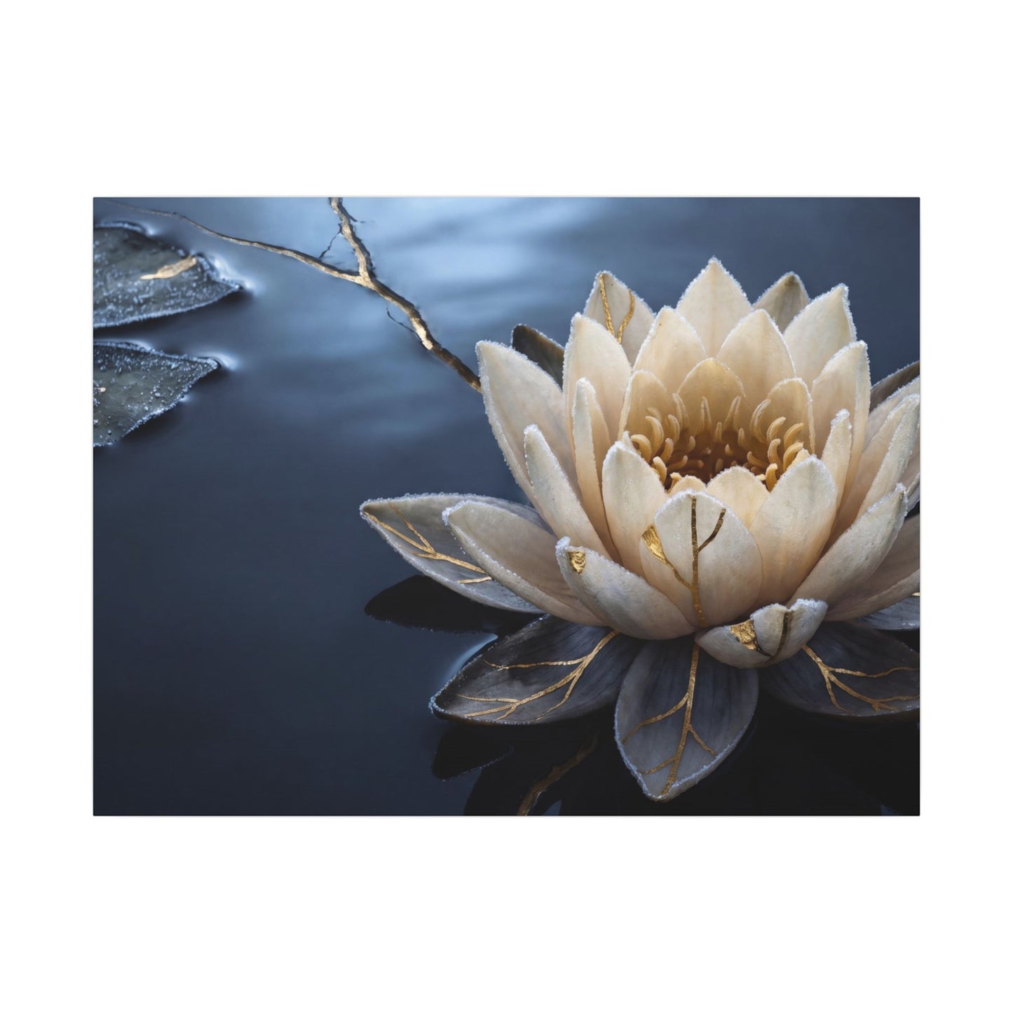 Beautiful Lotus Flower Canvas Art - Gold Vein Kintsugi