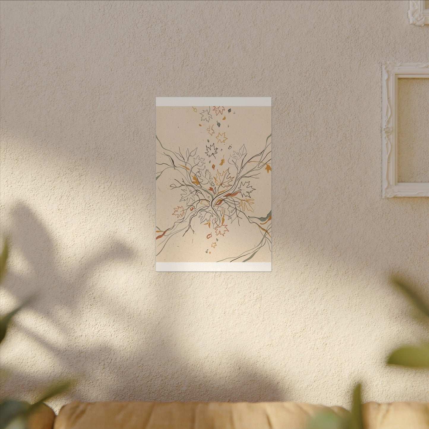 Warm Shadow Play Canvas Art - Minimal Line Japandi