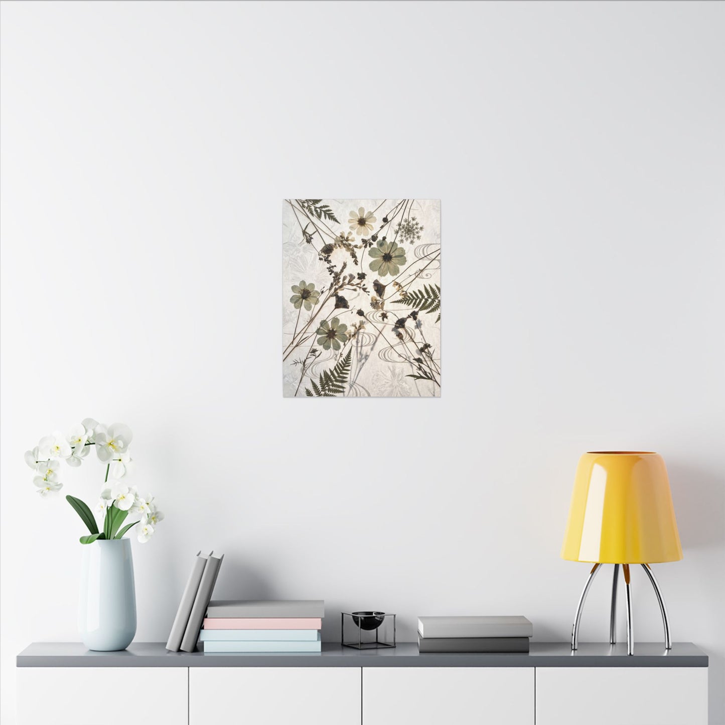 Japandi Dried Flowers in Golden Hour | Japanese Pattern Canvas Art