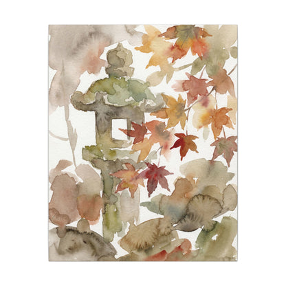 Stone Lantern Watercolor Canvas Art | Earthy Japandi Art