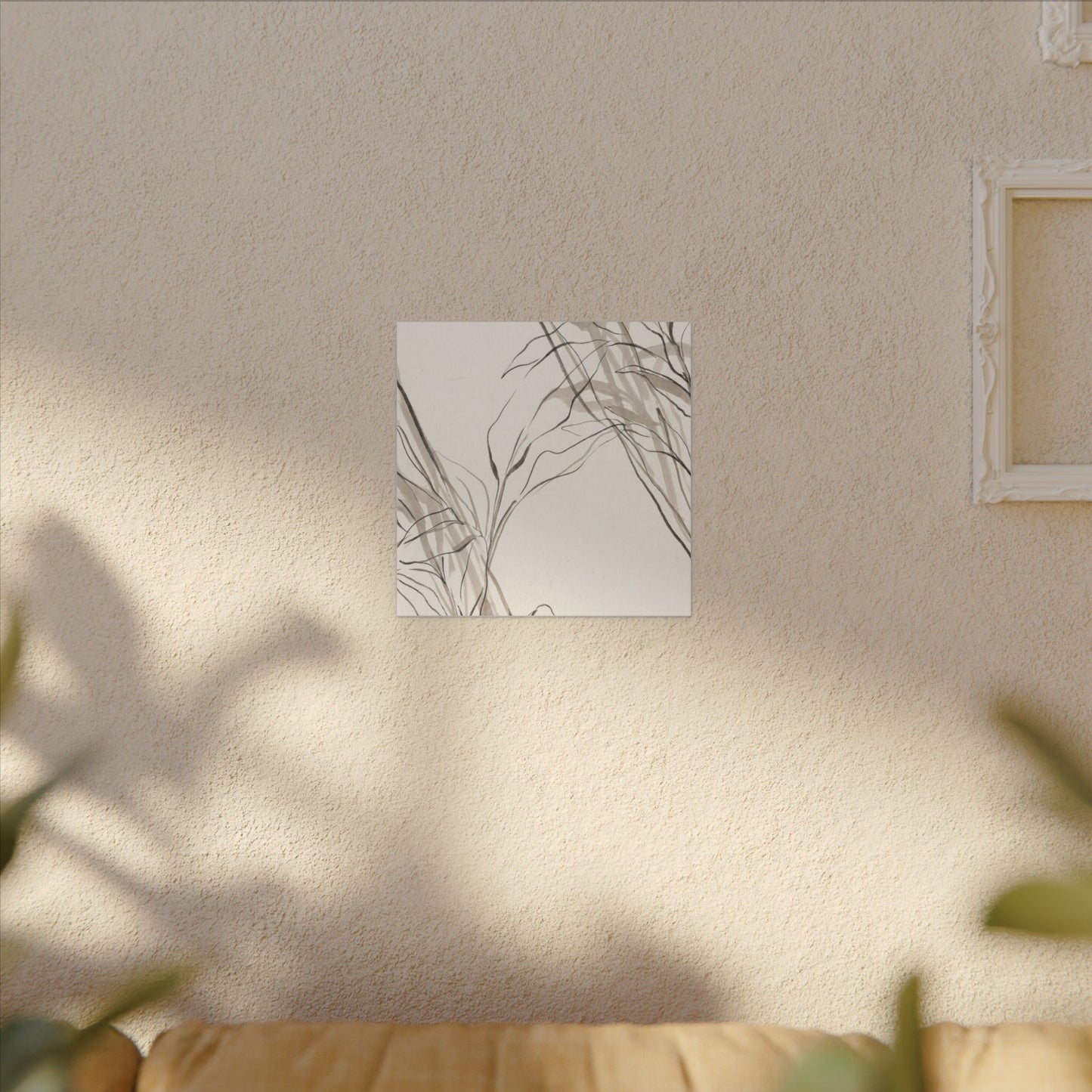 Neutral Shoji Screen Canvas Art - Minimal Line Japandi