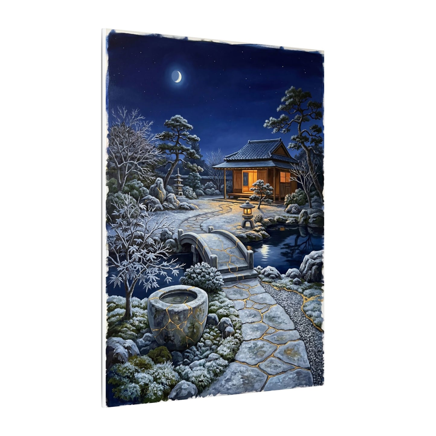 Moonlit Garden Winter Canvas Art | Kintsugi Artful Design