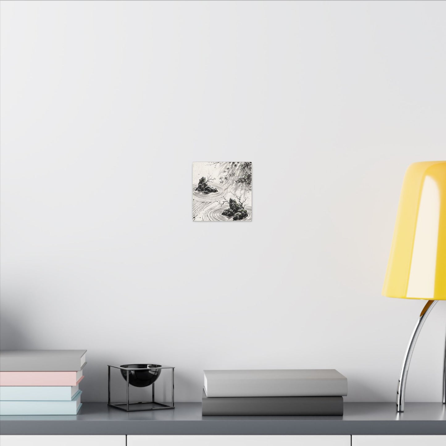 Rock Garden Canvas Art | Winter Zen Sumi E Art