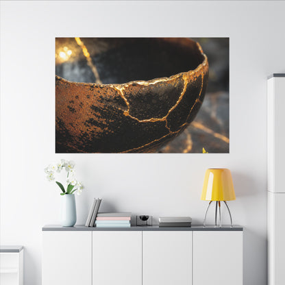 Kintsugi Ceramic Bowl in Golden Hour | Gold Vein Canvas Art