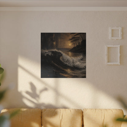 Ocean Wave Dark Texture Canvas Art | Bold Dark Japandi Art