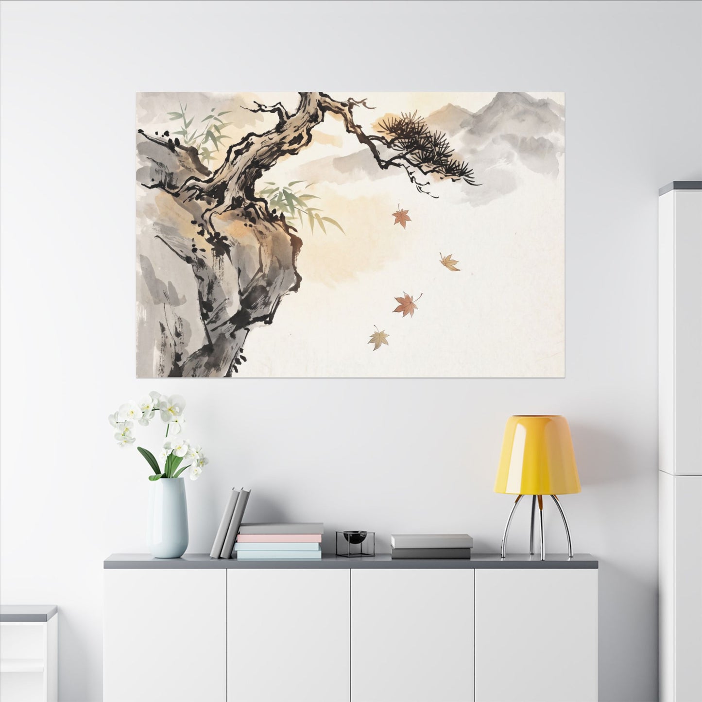 Peaceful Pine Tree Canvas Art - Sumi E Zen