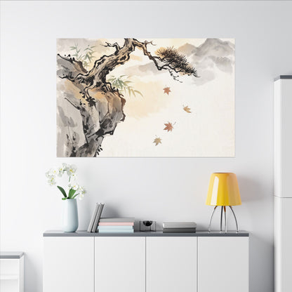 Peaceful Pine Tree Canvas Art - Sumi E Zen