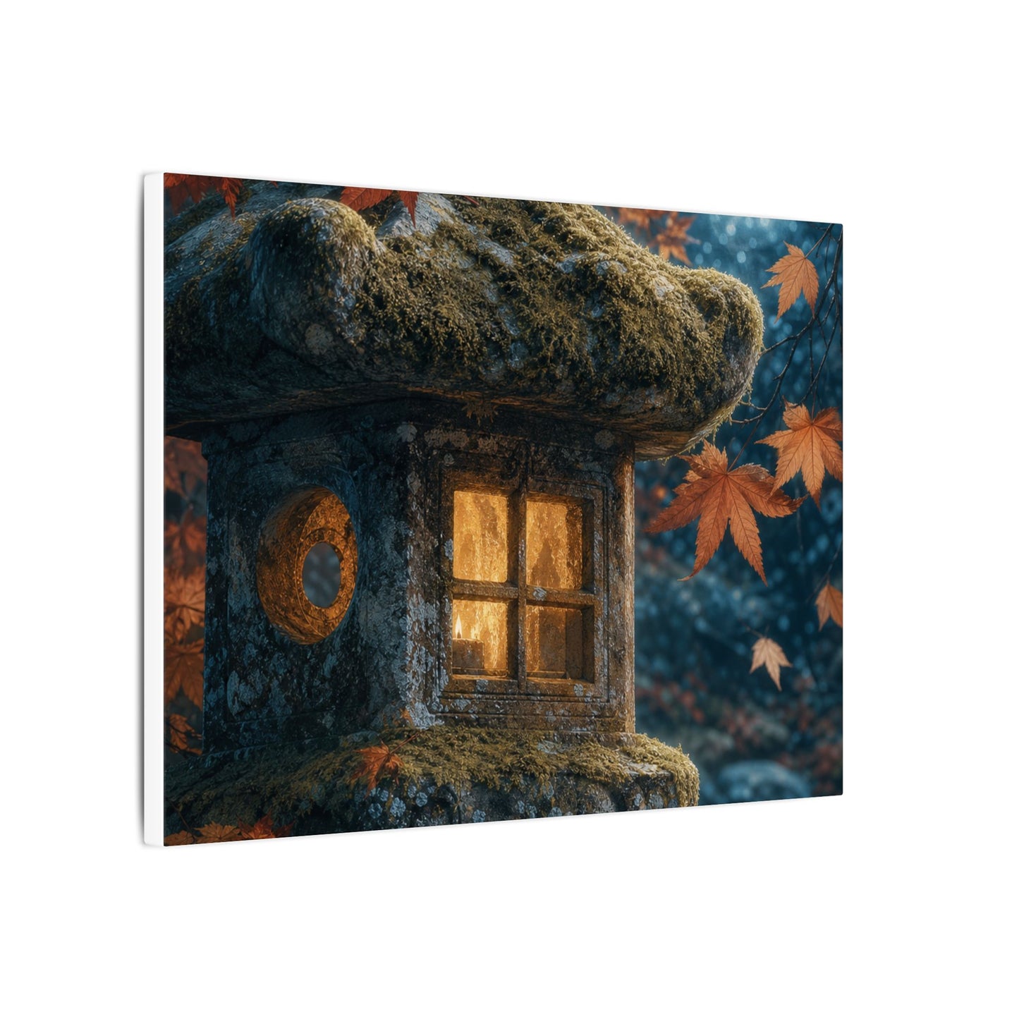 Autumn Stone Lantern Forest Whimsy Canvas Art | Earthy Decor