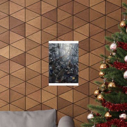 Koi Pond Wall Art Print | Winter Dark Japandi Shadow Zen Art