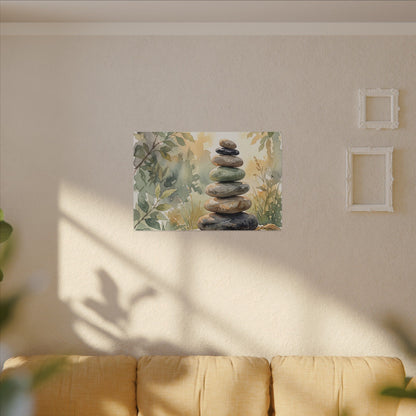 Golden Hour River Stones Canvas Art - Japandi Mono No Aware