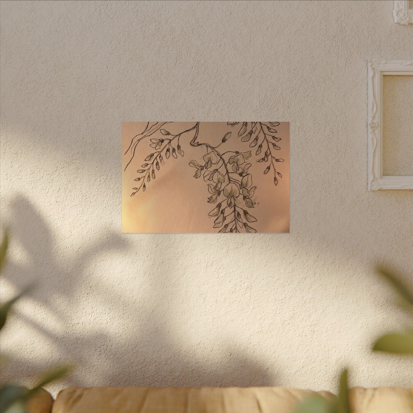 Japandi Wisteria in Candlelight | Minimal Line Canvas Art