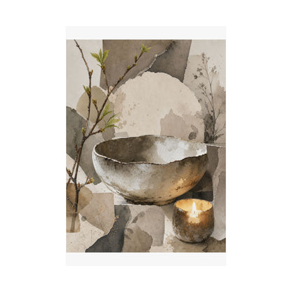Candlelight Ceramic Bowl Wall Art Print - Japandi Fukinsei