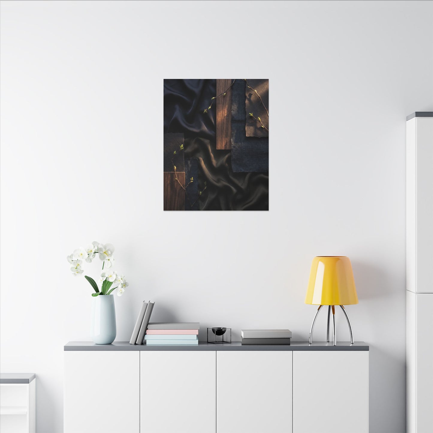 Silk Drape Spring Canvas Art | Dark Japandi Moody Design