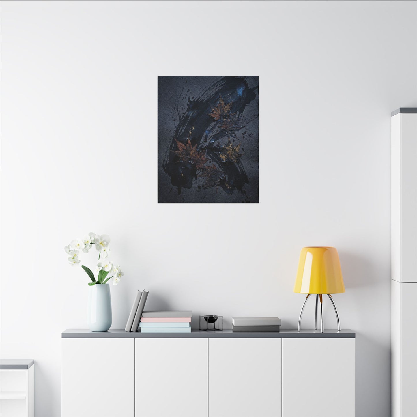 Sophisticated Ink Brushstroke Canvas Art - Dark Texture Dark Japandi