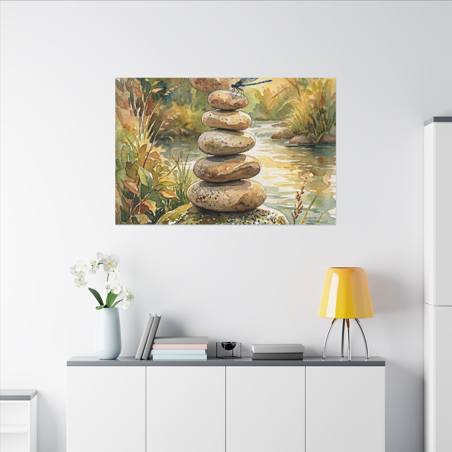 River Stones Summer Canvas Art | Japandi Cozy Design