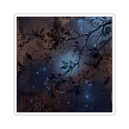 Dark Japandi Cherry Blossom in Moonlight | Charcoal Ink Sticker