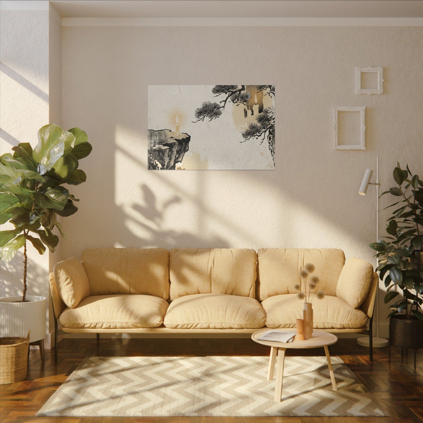 Japandi Pine Tree in Candlelight | Japanese Pattern Canvas Art