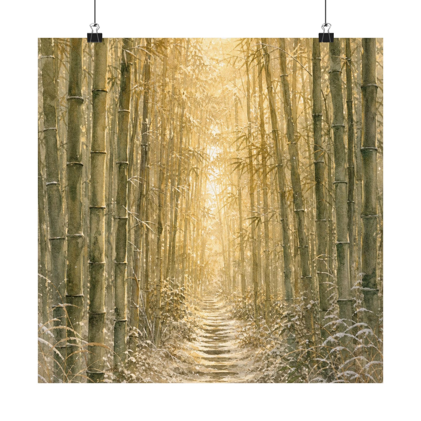 Japandi Bamboo Grove in Golden Hour | Watercolor Wall Art Print