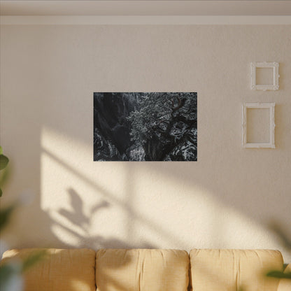 Dark Japandi Pine Tree in Dappled | Dark Texture Canvas Art