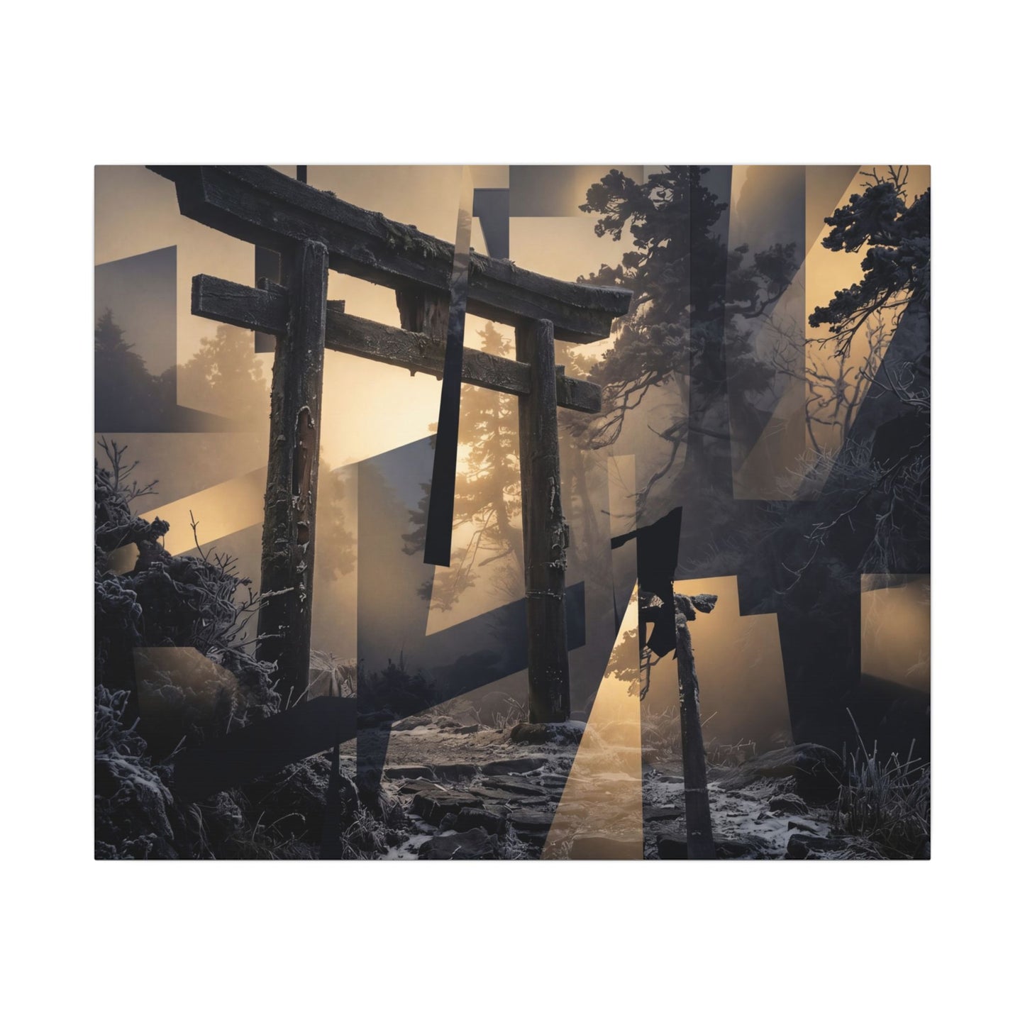 Winter Torii Gate Moody Minimal Canvas Art | Bold Decor