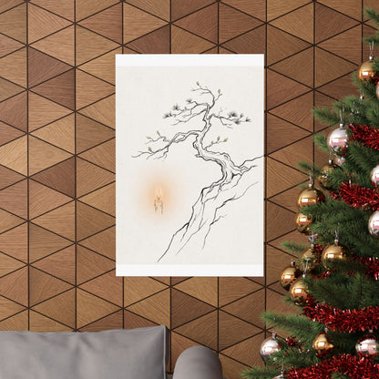 Spring Pine Tree Minimal Line Wall Art Print | Warm Decor