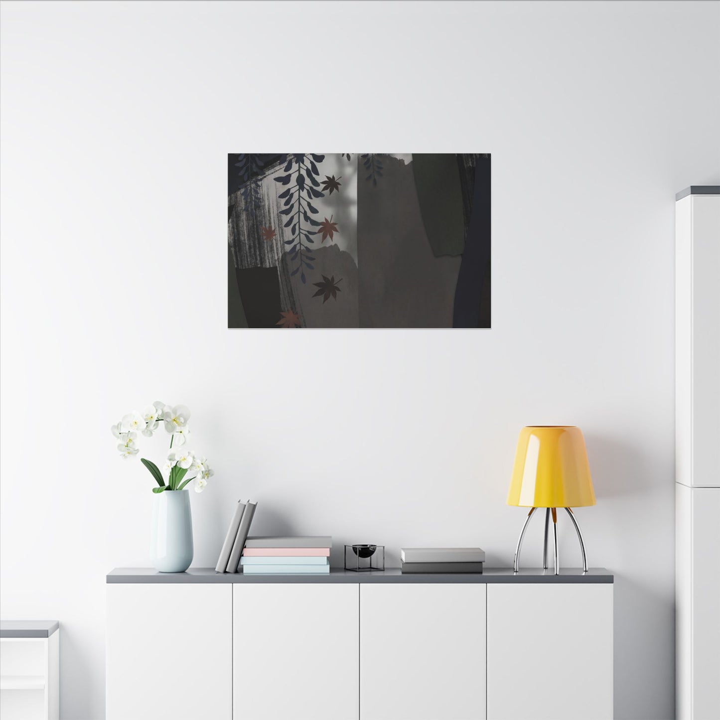 Wisteria Autumn Canvas Art | Dark Japandi Moody Design