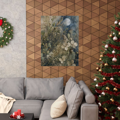 Japandi Dried Flowers in Moonlight | Watercolor Wall Art Print