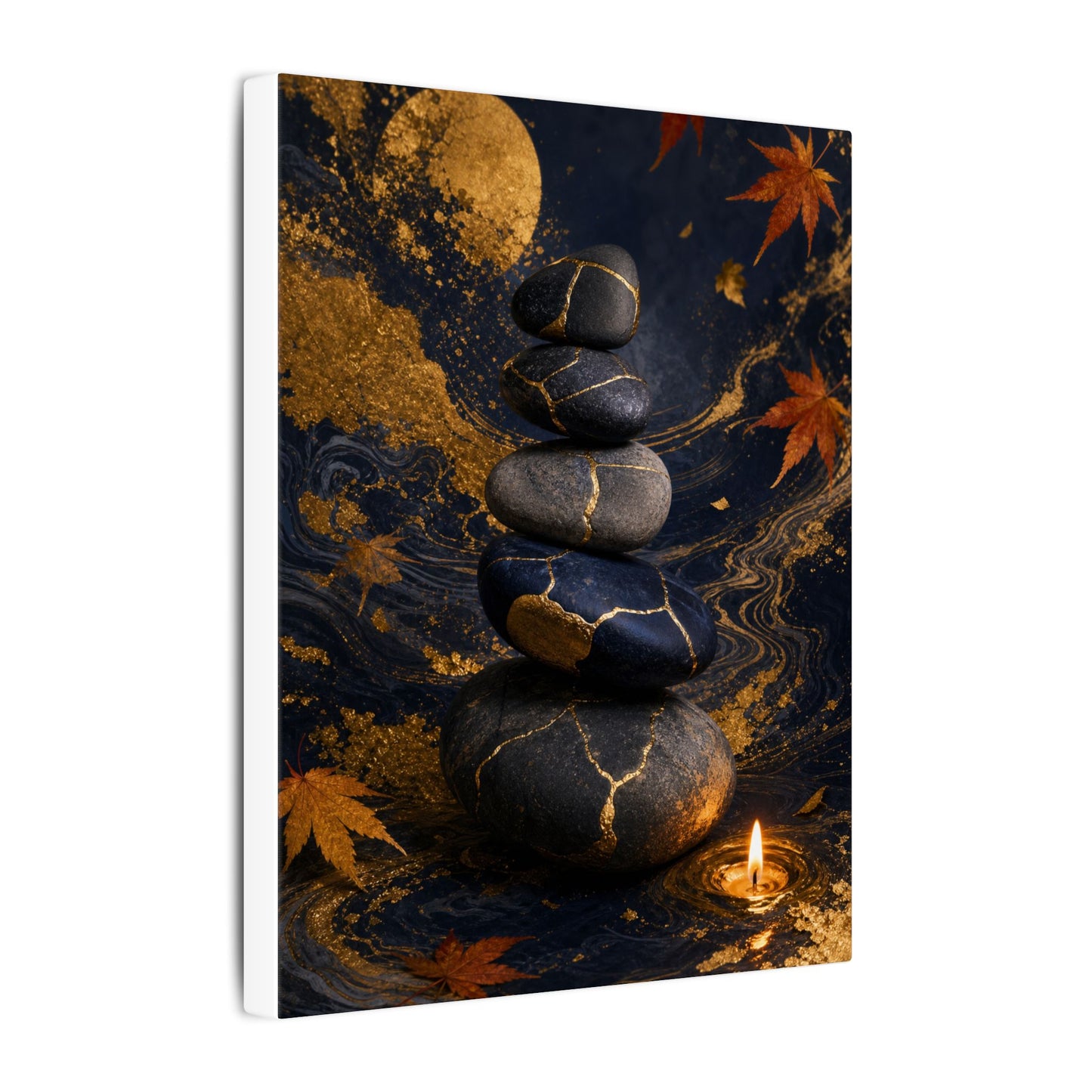 River Stones Autumn Canvas Art | Kintsugi Artful Design