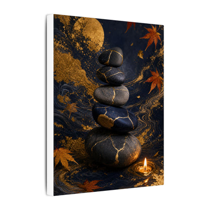 River Stones Autumn Canvas Art | Kintsugi Artful Design