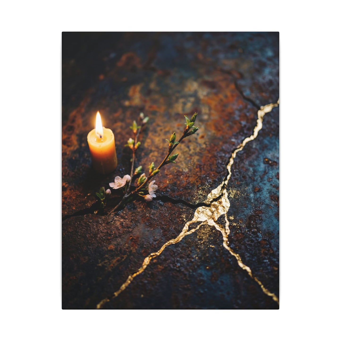 Kintsugi Rust Patina in Candlelight | Gold Repair Canvas Art