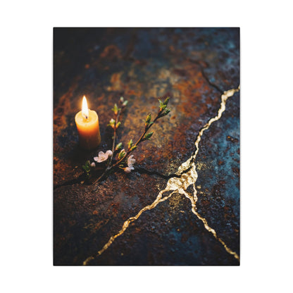 Kintsugi Rust Patina in Candlelight | Gold Repair Canvas Art