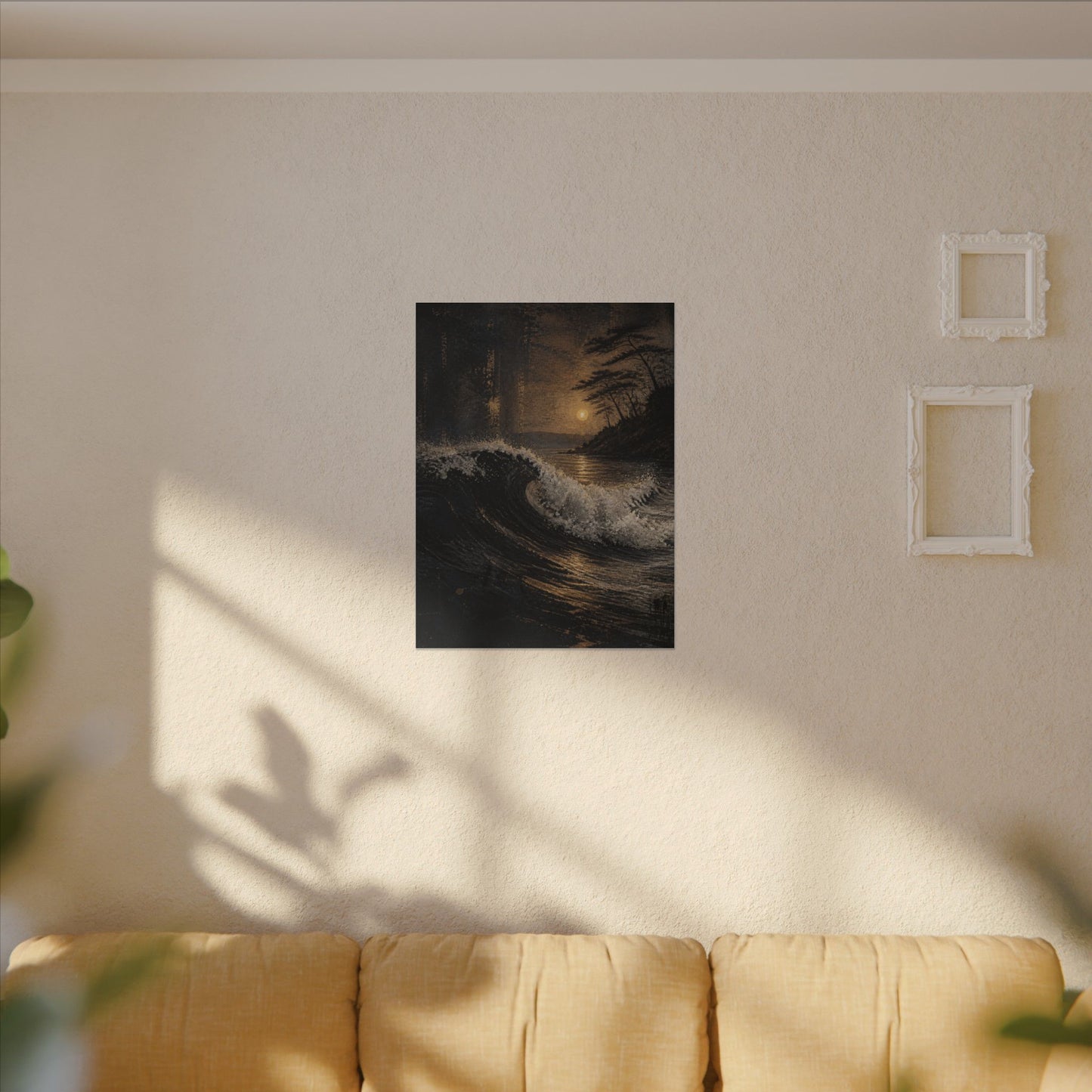 Ocean Wave Dark Texture Canvas Art | Bold Dark Japandi Art