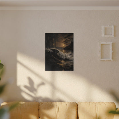 Ocean Wave Dark Texture Canvas Art | Bold Dark Japandi Art