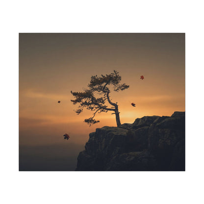 Dark Japandi Pine Tree in Golden Hour | Moody Minimal Canvas Art
