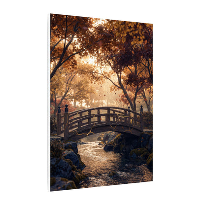 Autumn Wooden Bridge Gold Vein Canvas Art | Resilient Decor