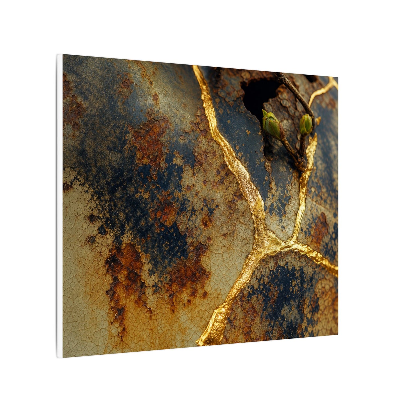 Datsuzoku Rust Patina Canvas Art - Kintsugi Crackle Gold